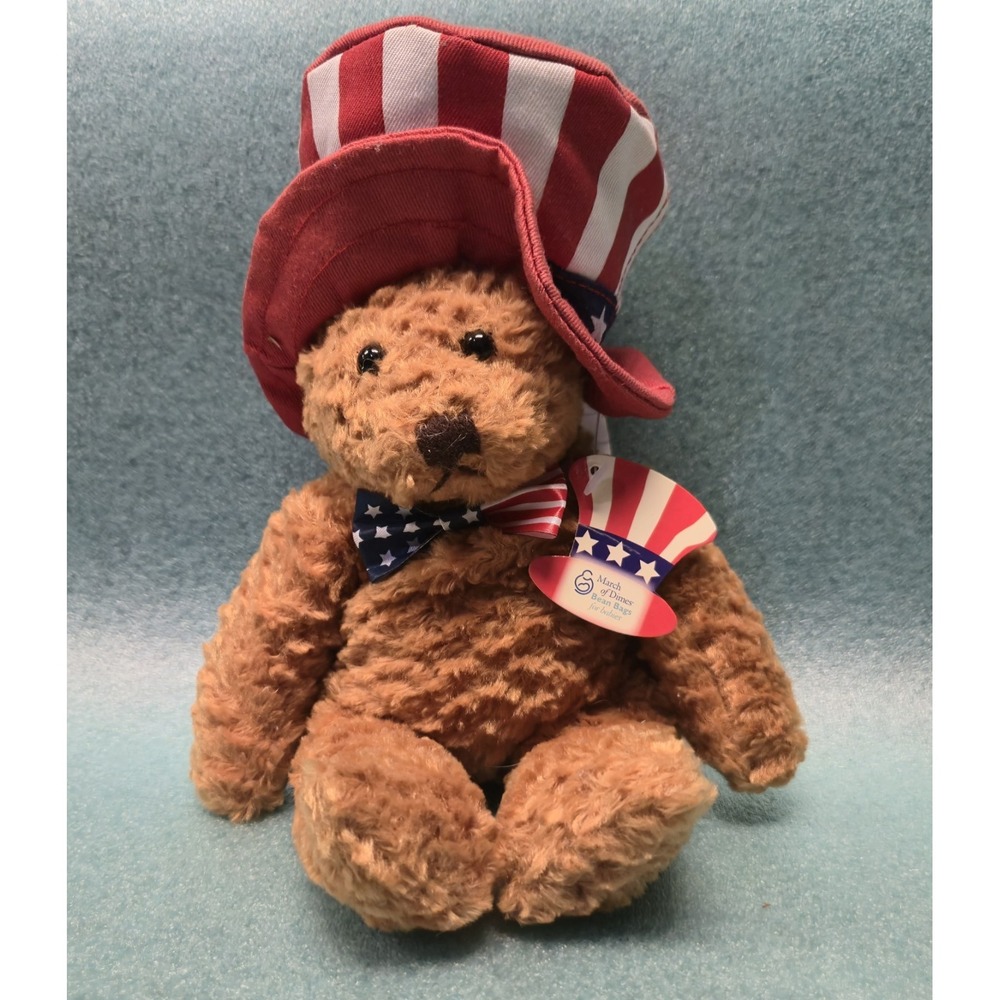 Vintage Plushland All American Bear Bean Bag Plush March of Dimes 2003 Patriotic